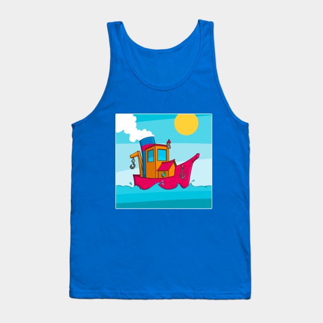 Drawing of a funny tugboat and in cartoon style Tank Top by Stefs-Red-Shop